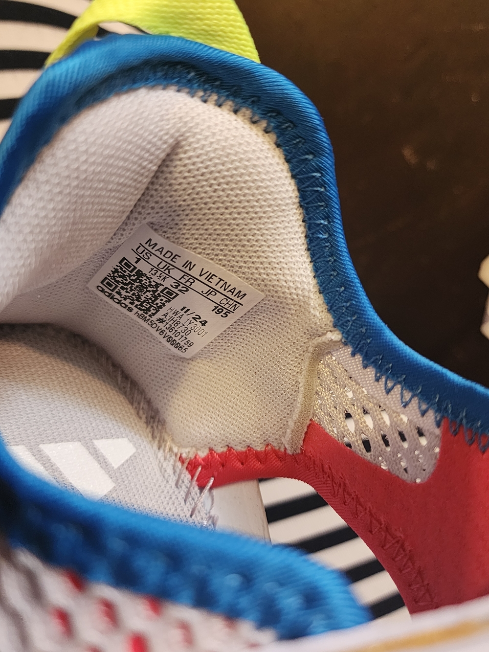 adidas Summerflex Kids White Mesh Sneakers with Blue Trim and Yellow Heel Sz. 1 - Picture 7 of 9